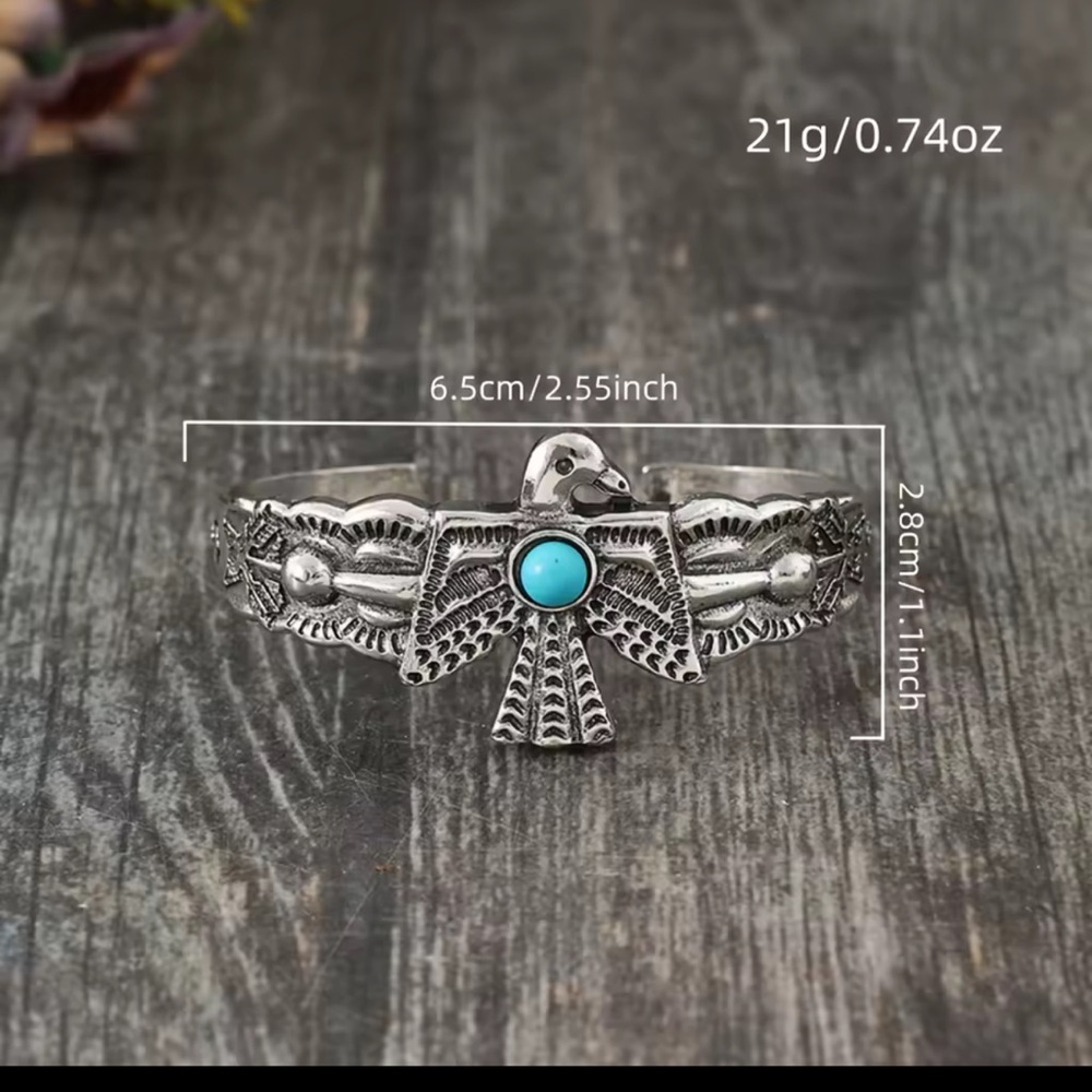 Silver Thunderbird Cuff Bracelet with Turquoise Accent